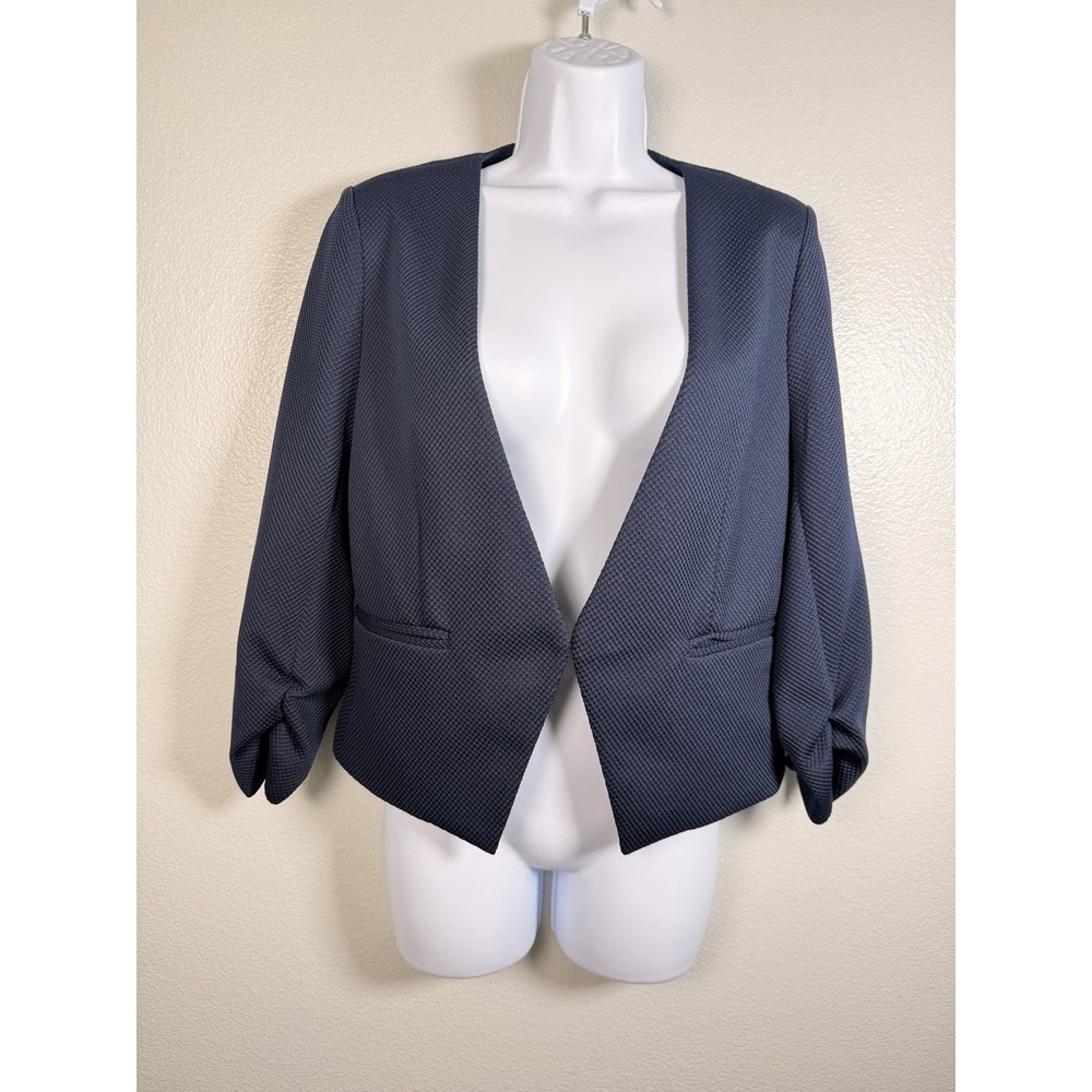 Amanda + Chelsea Womens Ruched 3/4 Sleeve Pique Blazer Womens LP Collarless